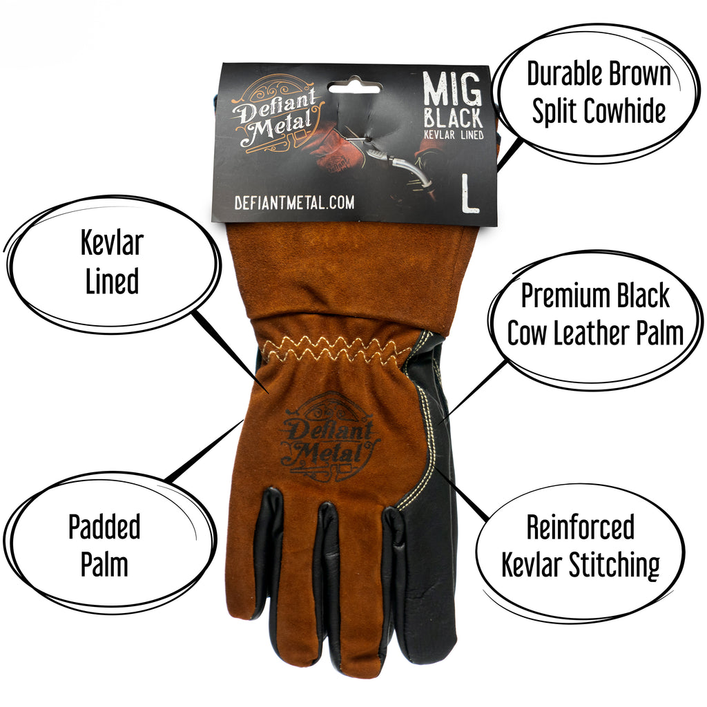 NEW Defiant Metal Black MIG Welding Gloves with Kevlar Lining
